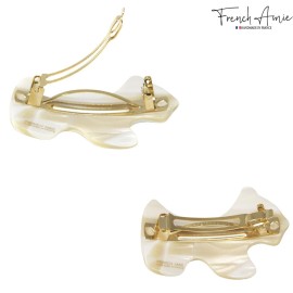 French Amie Scottish Dog Puppy Ivory White Cream Small 2 Celluloid Handmade Automatic Hair Clip Barrette for Women and Girls, Made in France - (Ivory White Cream)