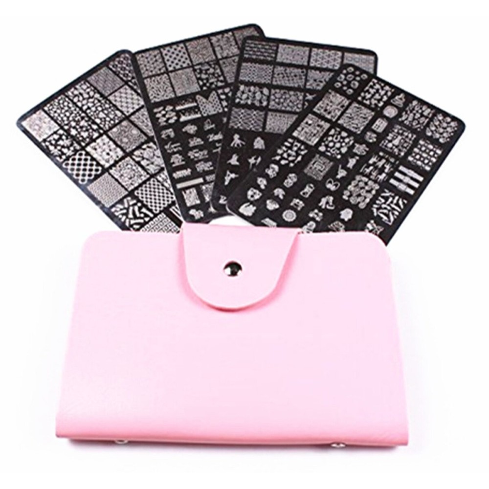 FingerAngel 4PCS XL Stamping Nail Art Plates with 1stamper,1scraper and 1 Pcs Pink Stamping Plate Organizer FingerAngel 4PCS XL Stamping Nail Art Plates with 1stamper,1scraper and 1 Pcs Pink Stamping Plate Organizer