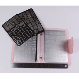 FingerAngel 4PCS XL Stamping Nail Art Plates with 1stamper,1scraper and 1 Pcs Pink Stamping Plate Organizer FingerAngel 4PCS XL Stamping Nail Art Plates with 1stamper,1scraper and 1 Pcs Pink Stamping Plate Organizer