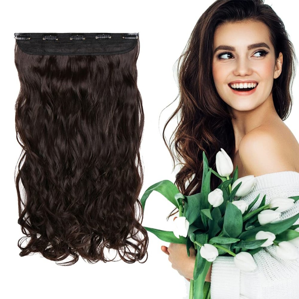 S-noilite Elegant 29(73cm) Longest Curly Dark Brown 3/4 Full Head One Piece 5 Clips Clip in Hair Extensions