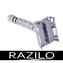 RAZILO Ultimate Butterfly Safety Razor - Heavy Duty Twist To Open Double Edge Safety Razor for Men; Shaving Kit with Mirrored Travel Case and Stainless Steel Double Edge Blade