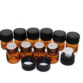 Simple-e 50pcs 1ml (1/4 Dram) Amber Mini Glass Bottle 1cc Amber Sample Vial Small Essential Oil Bottle Travel Must + 1pc Glass Clean Cloth