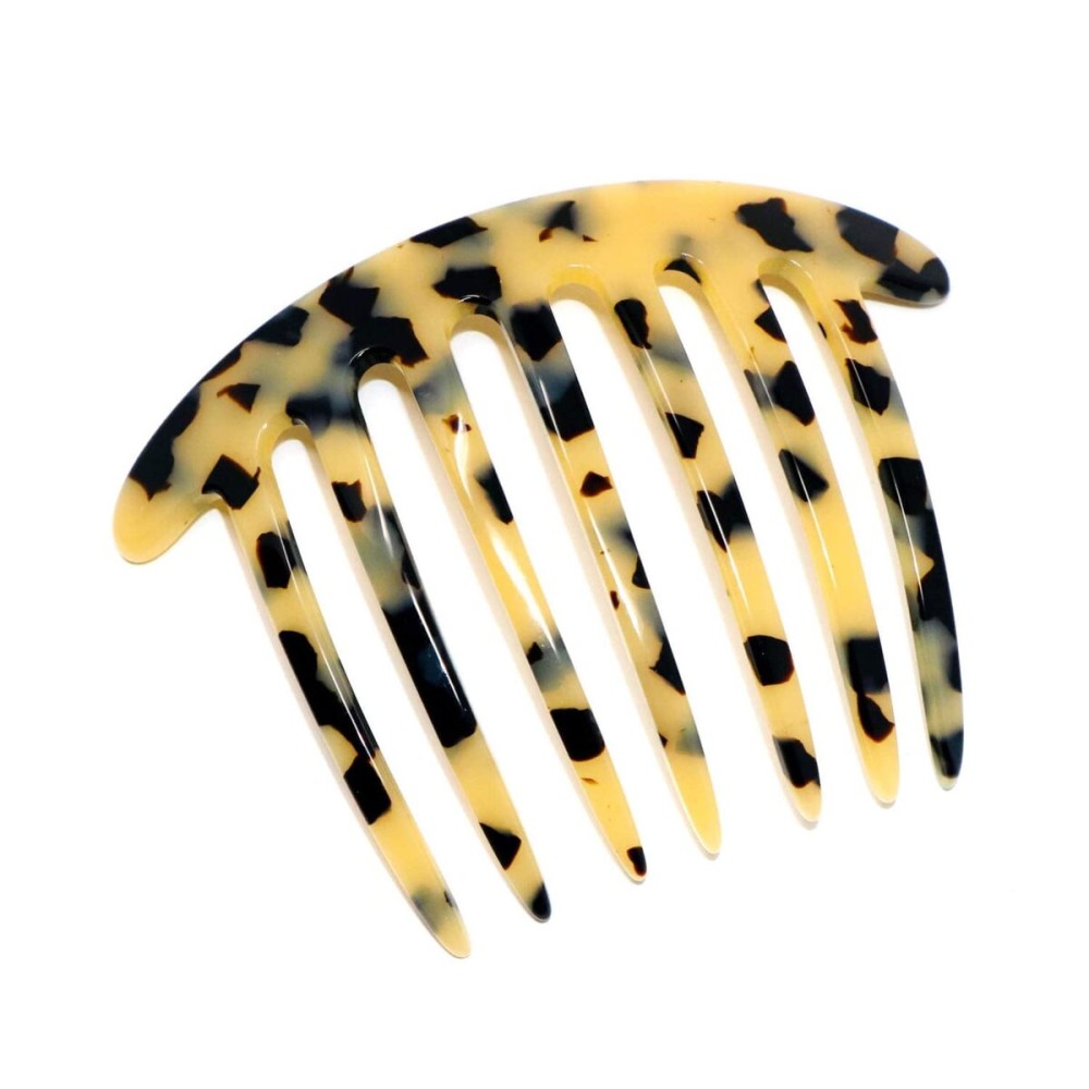 French Amie 7 Teeth Handmade Celluloid Side Hair Comb Flexible Durable Hair Combs Strong Hold Hair Clips for Women No Slip Styling Girls Paris Hair Accessories, Made in France (White Tokyo)