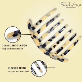 French Amie 7 Teeth Handmade Celluloid Side Hair Comb Flexible Durable Hair Combs Strong Hold Hair Clips for Women No Slip Styling Girls Paris Hair Accessories, Made in France (White Tokyo)
