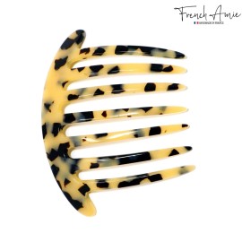 French Amie 7 Teeth Handmade Celluloid Side Hair Comb Flexible Durable Hair Combs Strong Hold Hair Clips for Women No Slip Styling Girls Paris Hair Accessories, Made in France (White Tokyo)