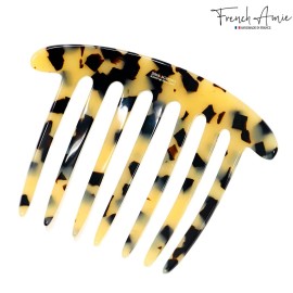 French Amie 7 Teeth Handmade Celluloid Side Hair Comb Flexible Durable Hair Combs Strong Hold Hair Clips for Women No Slip Styling Girls Paris Hair Accessories, Made in France (White Tokyo)