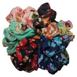 Floral Scrunchie Set, Set of 6 Scrunchies (Floral/Solid Assortment)