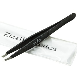 Tweezers - Surgical Grade Stainless Steel - Slant Tip for Expert Eyebrow Shaping and Facial Hair Removal - with Protective Pouch - Best Tweezer for Men and Women (Black) Tweezers - Surgical Grade Stainless Steel - Slant Tip for Expert Eyebrow Shaping and Facial Hair Removal - with Protective Pouch - Best Tweezer for Men and Women (Black)
