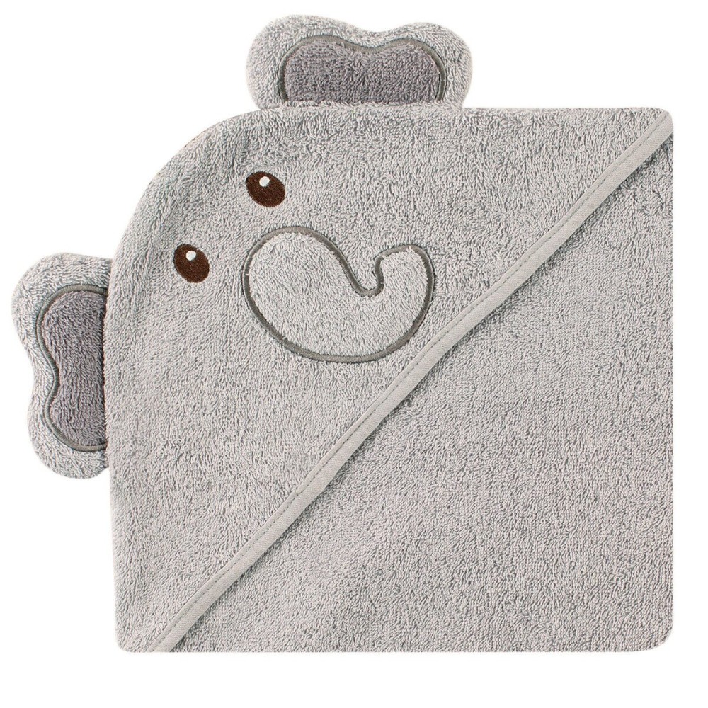 Luvable Friends Unisex Baby Cotton Animal Face Hooded Towel, Elephant, One Size