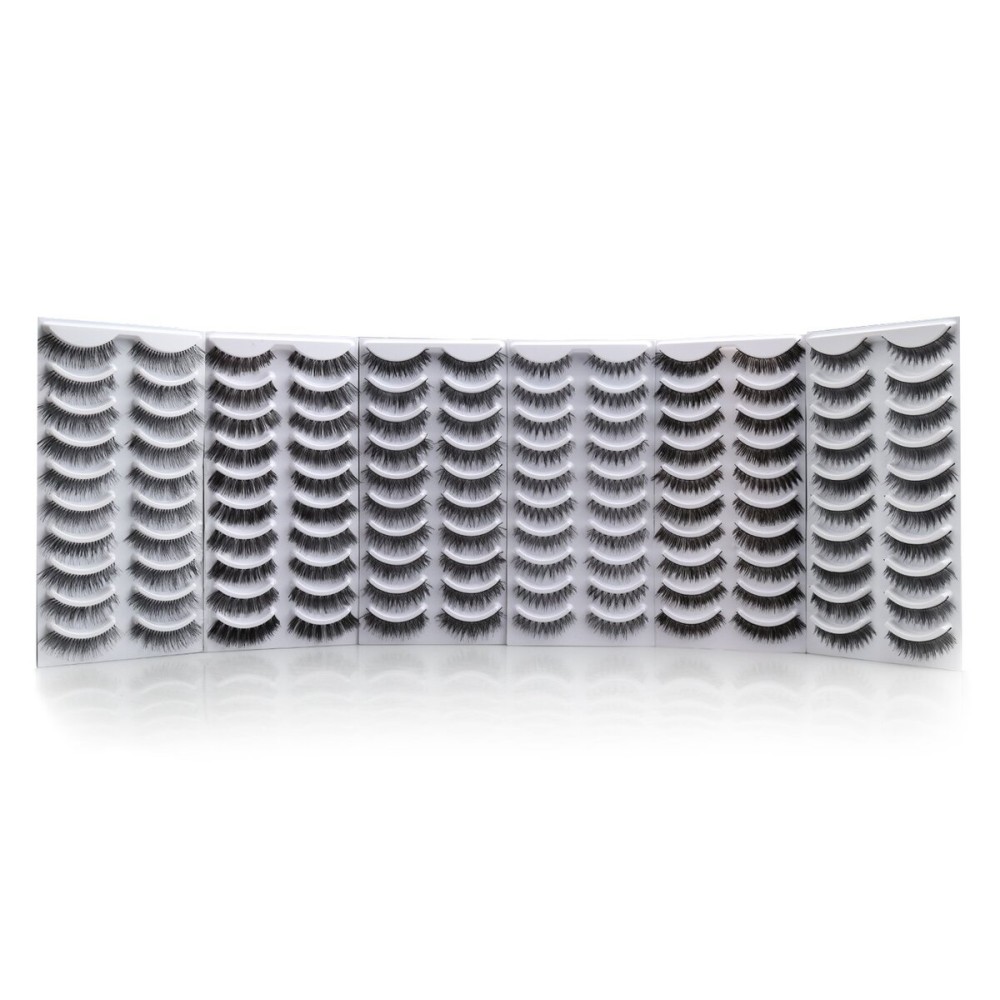 Bella Hair False Eyelashes Variety Pack, 60 Pairs Reusable Handmade Fake Eyelashes in 6 Styles, Specialized Natural Soft, Criss-Cross, Wispies Lashes for Daily, Casual Events, Daytime Outings and More