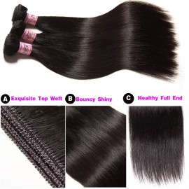 UNICE Hair 10A Malaysian Straight Human Hair 3 Bundles Unprocessed Virgin Human Hair Weave Extensions (22 24 26 inch)