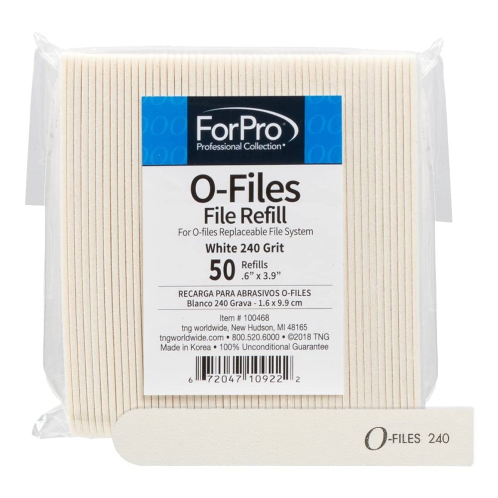 ForPro Professional Collection O-Files Replaceable File System Refills, White, 240 Grit, Manicure Nail File Refills, 3.9 L x .6 W, 50-Count