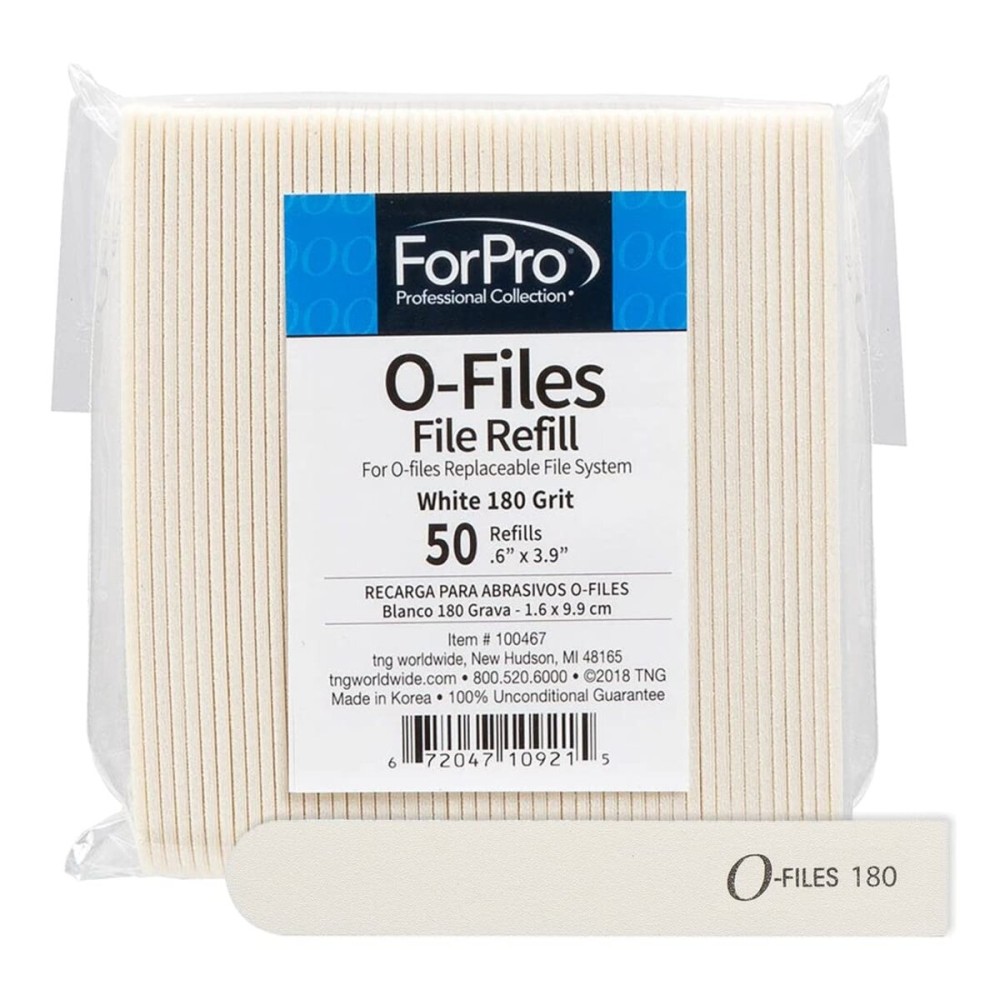 ForPro Professional Collection O-Files Replaceable File System, 180 Grit, Manicure Nail File Refills, 3.9 L x .6 W, White, 50-Count