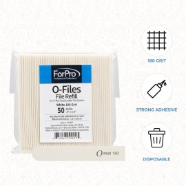 ForPro Professional Collection O-Files Replaceable File System, 180 Grit, Manicure Nail File Refills, 3.9 L x .6 W, White, 50-Count