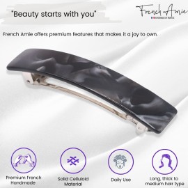 French Amie Oblong Handmade 3.5 Celluloid Hair Barrette Clip Women Hair Accessories, Made in France (Black Finish)