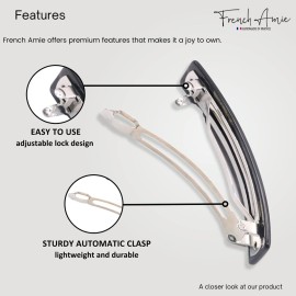 French Amie Oblong Handmade 3.5 Celluloid Hair Barrette Clip Women Hair Accessories, Made in France (Black Finish)