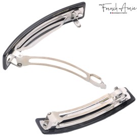 French Amie Oblong Handmade 3.5 Celluloid Hair Barrette Clip Women Hair Accessories, Made in France (Black Finish)