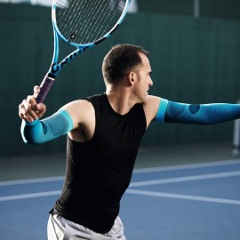 Bauerfeind Sports Compression Arm Sleeves (1 Pair) - Air Knit Fabric Breathable, Durable, Washable (Black,Large/Short)