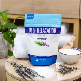 Deep Relaxation Bath Salt 32 Ounces Epsom Salt with Natural Lavender Essential Oil Plus Vitamin C in BPA Free Pouch with Easy Press-Lock Seal Deep Relaxation Bath Salt 32 Ounces Epsom Salt with Natural Lavender Essential Oil Plus Vitamin C in BPA Free Pouch with Easy Press-Lock Seal