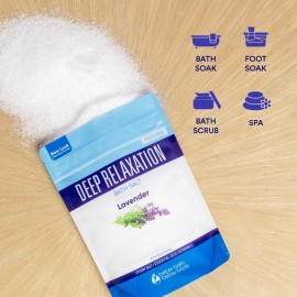 Deep Relaxation Bath Salt 32 Ounces Epsom Salt with Natural Lavender Essential Oil Plus Vitamin C in BPA Free Pouch with Easy Press-Lock Seal Deep Relaxation Bath Salt 32 Ounces Epsom Salt with Natural Lavender Essential Oil Plus Vitamin C in BPA Free Pouch with Easy Press-Lock Seal