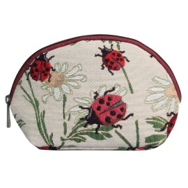 Signare Tapestry Cosmetic Bag Toiletry Makeup Bag for Women With Ladybug Floral Design (COSM-LDBD)