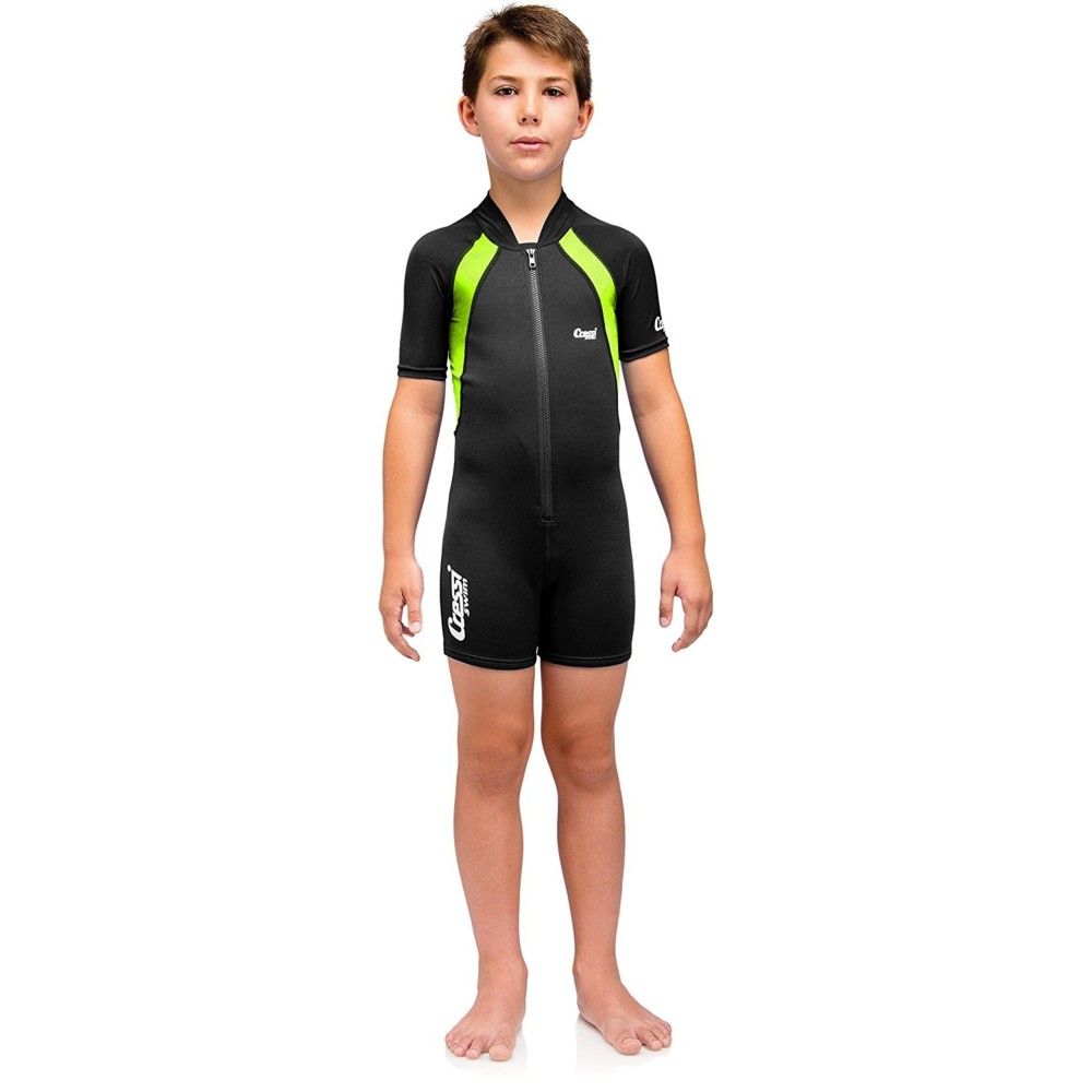 Cressi Kids Swimsuit Short Sleeve, Black/Lime, XXL