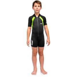 Cressi Kids Swimsuit Short Sleeve, Black/Lime, XXL