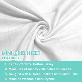 TL Care Supreme 100% Natural Cotton Jersey Knit Mini Crib Sheet, White, 24 x 38, Soft Breathable, for Boys and Girls