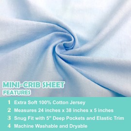 TL Care Supreme 100% Natural Cotton Jersey Knit Mini Crib Sheet, Blue, 24 x 38, Soft Breathable, for Boys and Girls