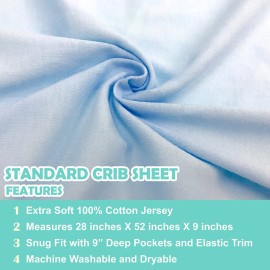 TL Care Fitted Crib Sheet 28 x 52, Soft Breathable Neutral 100% Cotton Jersey Sheet, Blue, for Boys and Girls, Fits Crib and Toddler Bed mattresses