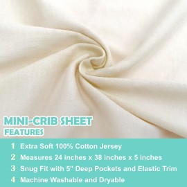 TL Care 100% Natural Cotton Fitted Mini Crib Sheet 38 x 24 - Soft & Breathable Small Nesting Portable Crib Sheet, Fits Pack N Play Mattresses, Cream, for Boys & Girls