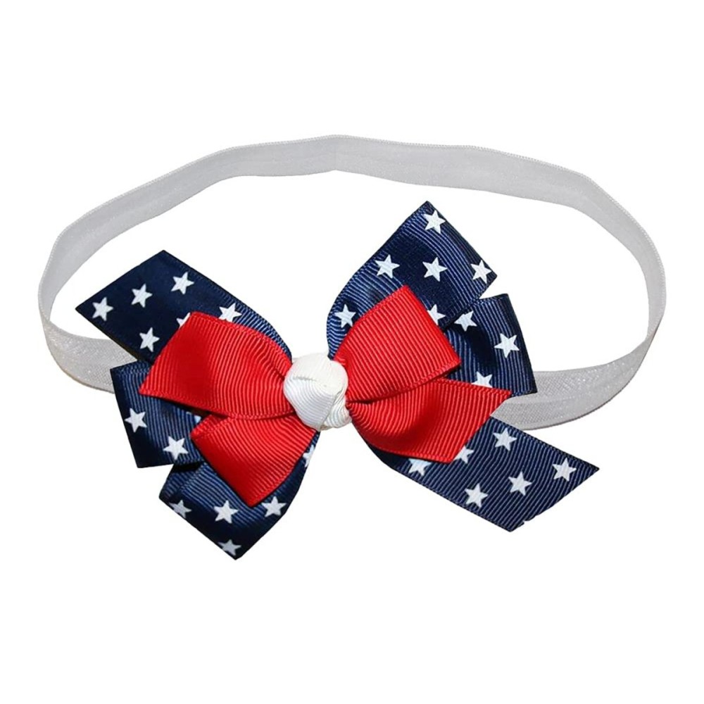 WEBB DIRECT2U WD2U Baby Girls 4.5 Red White Blue Star Spangled July 4th Hair Bow Stretch Headband