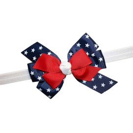 WEBB DIRECT2U WD2U Baby Girls 4.5 Red White Blue Star Spangled July 4th Hair Bow Stretch Headband
