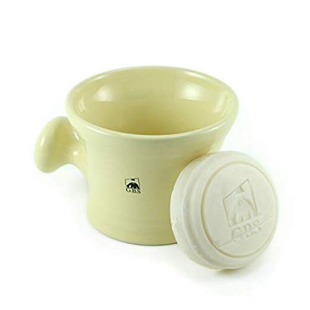 G.B.S Heavy Duty Ceramic Shaving Bowl/Mug Strong Pommel Handle -3 Oz All Natural Soap Included, Accessory for Soaps and Creams- for Wet Shave Lovers (Ivory)