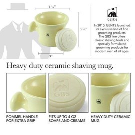 G.B.S Heavy Duty Ceramic Shaving Bowl/Mug Strong Pommel Handle -3 Oz All Natural Soap Included, Accessory for Soaps and Creams- for Wet Shave Lovers (Ivory)