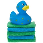 Cribmates Rubber Duck with Washcloths, Blue/Yellow Dots