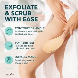 Exfoliating Back Scrubber for Shower, Dual-Use Body Scrubber for Wet/Dry Exfoliation, Dry Brushing Body Brush for Lymphatic Drainage, Natural Boar Bristles, Ergonomic Handle Cellulite Brush Gift Set
