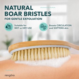 Exfoliating Back Scrubber for Shower, Dual-Use Body Scrubber for Wet/Dry Exfoliation, Dry Brushing Body Brush for Lymphatic Drainage, Natural Boar Bristles, Ergonomic Handle Cellulite Brush Gift Set