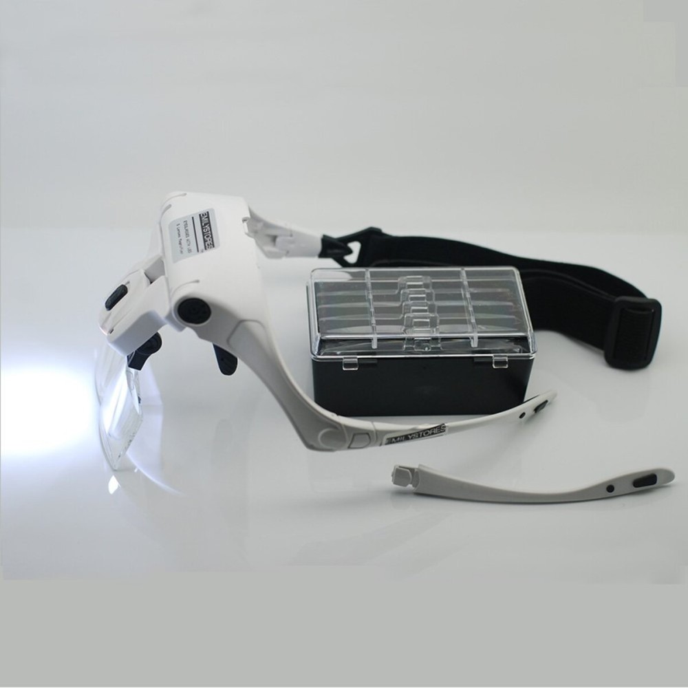 EMILYSTORES LED Light Glasses Helmet Magnifier for Eyelash Extensions Glasses Nail Art Tattoo with 5 Lenses Magnifier (1.0X 1.5X 2.0X 2.5X 3.5X)