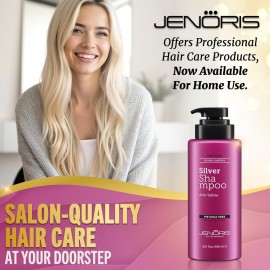 Jenoris Silver Purple Shampoo For Blonde, Silver, Gray & Lightened Hair - Neutralizes Yellow & Brassy Tones - Enriched with Natural Oils, Paraben & SLS Free, Salon Professional, 16.9 Fl Oz