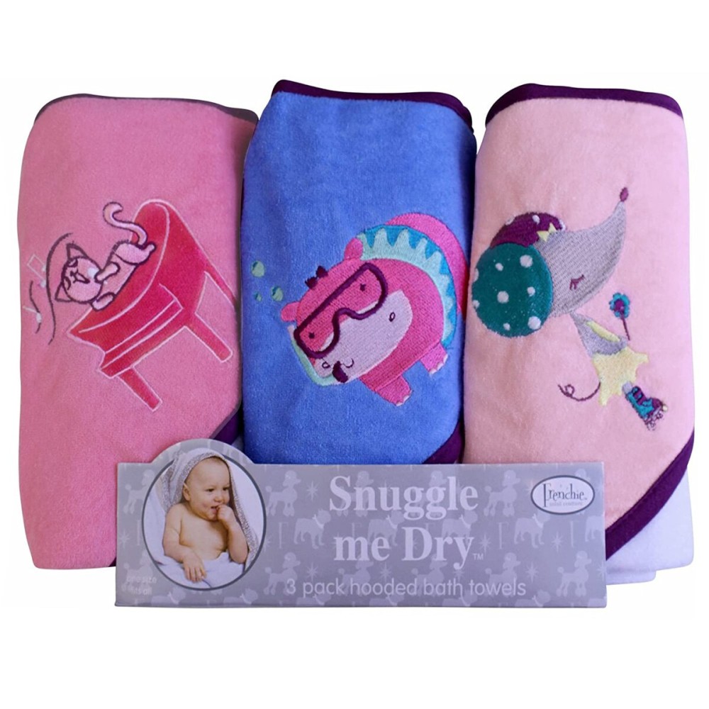 Frenchie Mini Couture, Hooded Bath Towels for Babies, 80% Cotton/20% Polyester, Kitty/Hippo/Mouse Baby Bath Towel Set, Pack of 3