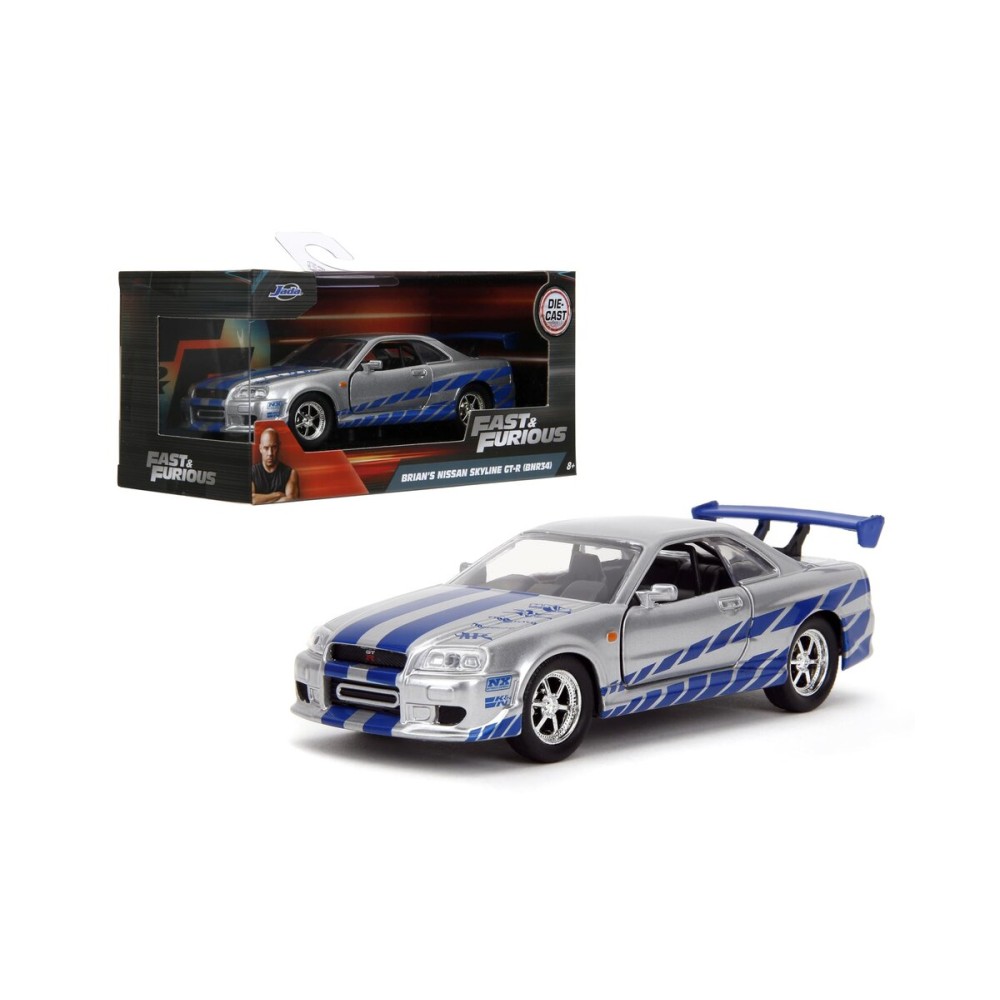 Jada Toys Fast & Furious 1:32 Brian\'s Nissan Skyline GT-R R34 Die-cast Car Silver/Blue, Toys for Kids and Adults