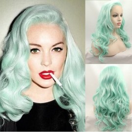 Xiweiya Mint Green Lace Wig Heat Resistant Fiber Hair Mermaid Green Blue Color Mixed Synthetic 13*3 Lace Front Wig for Women Hair Replacement Wig Half Hand Tied 24 Wig