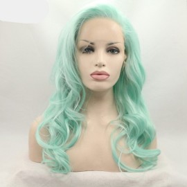 Xiweiya Mint Green Lace Wig Heat Resistant Fiber Hair Mermaid Green Blue Color Mixed Synthetic 13*3 Lace Front Wig for Women Hair Replacement Wig Half Hand Tied 24 Wig