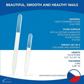 Mont Bleu Premium Set of 2 Crystal Nail Files Hand Decorated with Crystals - in Black Velvet Sleeve - Genuine Czech Tempered Glass - Best Glass Nail Files Kit for Natural Nails Mont Bleu Premium Set of 2 Crystal Nail Files Hand Decorated with Crystals - in Black Velvet Sleeve - Genuine Czech Tempered Glass - Best Glass Nail Files Kit for Natural Nails