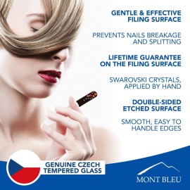 Mont Bleu Premium Set of 2 Crystal Nail Files Hand Decorated with Crystals - in Black Velvet Sleeve - Genuine Czech Tempered Glass - Best Glass Nail Files Kit for Natural Nails Mont Bleu Premium Set of 2 Crystal Nail Files Hand Decorated with Crystals - in Black Velvet Sleeve - Genuine Czech Tempered Glass - Best Glass Nail Files Kit for Natural Nails