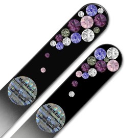 Mont Bleu Premium Set of 2 Crystal Nail Files Hand Decorated with Crystals - in Black Velvet Sleeve - Genuine Czech Tempered Glass - Best Glass Nail Files Kit for Natural Nails Mont Bleu Premium Set of 2 Crystal Nail Files Hand Decorated with Crystals - in Black Velvet Sleeve - Genuine Czech Tempered Glass - Best Glass Nail Files Kit for Natural Nails