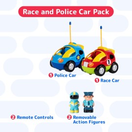 PREXTEX Cartoon Remote Control Car - 2-Pack Police and Race Car Toddler Toys - RC Cars for Kids with Different Frequencies - Easy Remote Control Toy and Thoughtful Gifts for Boys and Girls