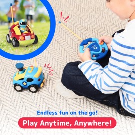 PREXTEX Cartoon Remote Control Car - 2-Pack Police and Race Car Toddler Toys - RC Cars for Kids with Different Frequencies - Easy Remote Control Toy and Thoughtful Gifts for Boys and Girls