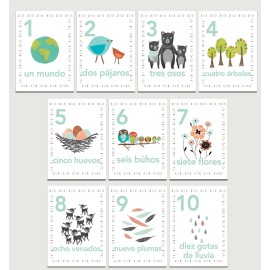 Our Earth Counting Wall Cards in Spanish, Number Flash Cards, Set of Ten 5x7 Wall Art Prints, Nursery Wall Art Decor, Kid\'s Art Decor, Gender Neutral Nursery, Nature Themed, Woodland Nursery, Playroom
